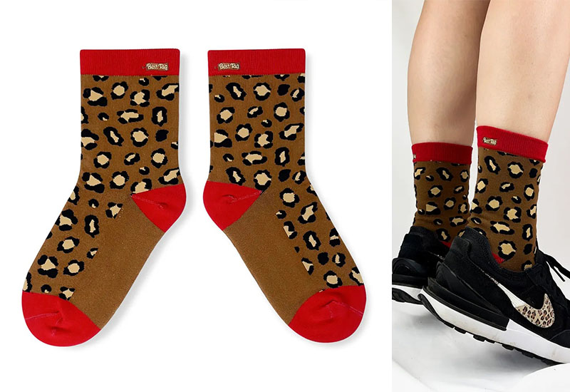 豹紋襪-紅 厚襪款(2種尺寸) 